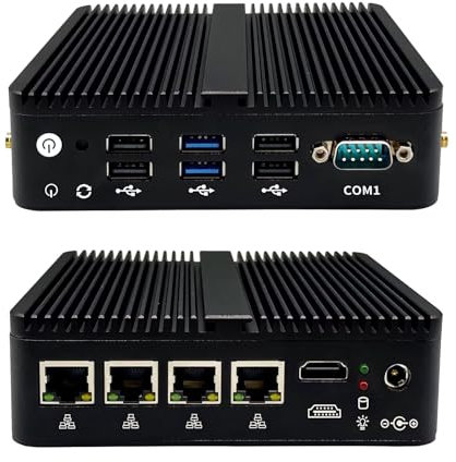 Glovary Firewall Mini PC Quad Core J4125, DDR4 8GB RAM 512GB SSD, 4 x 2.5GbE LAN Fanless Micro Computer Router Appliance, Sim Slot, AES-NI, OPNsense, WiFi, BT
