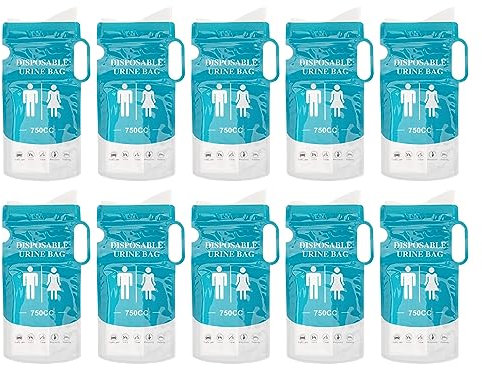 Einweg-Urinal-Beutel, 10Stück 750ml Tragbarer Notfall-Pinkelbeutel Unisex-Urinalbeutel Vomit Bag für Camping Wandern Reisen Auto Stau, Toilette Urinbeutel für Männer Frauen Kinder