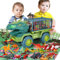 MewVeer Dinosaur Truck Spielzeug, Tyrannosaurus Transport Auto Transporter Truck mit 15 Dino Figuren, 4 Dinosaurier Panzern, Aktivitäts-Spielmatte, Dinosaurier Eiern, Dino Auto Spielset