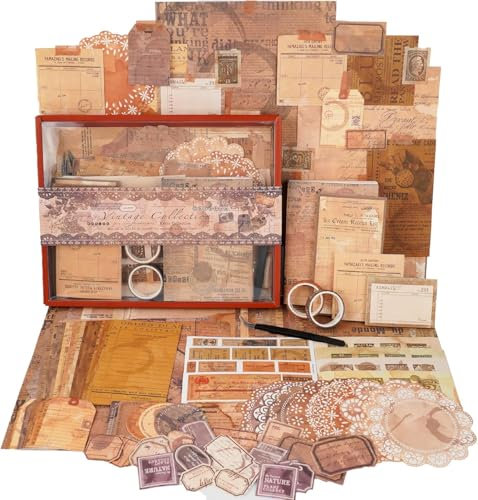 Funto Scrapbooking Set (96 Teile), Vintage-Sammlung - Retro Reise, Perfekt für Bullet Scrapbooking Materialien, Planner DIY Kunst Handwerk Collage.