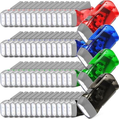 Treela Handkurbel-Taschenlampe, keine Batterie, manuelle betriebene Quetsch-Taschenlampe, Handlampe, hohe Lumen, 3 LED-Taschenlampen für Camping, Notfall, Überleben, 4 Farben (grau, grün, blau, rot),