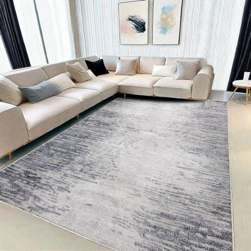 Tinyboy-hbq Moderner Abstrakter Teppich - Kaschmirimitat im Europäischen Stil, Rutschfest, Dekorativ für Wohnzimmer (Abstraktes Grau/Blau, 200 x 300 cm)