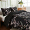 Herside Black Flowers Duvet Cover Set Single Birds Bedding Plants Yellow Birds Printed Pastoral Style Quilt Cover 1 Duvet Cover 2 Pillowcases (Black Yellow,King)