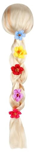 Dhqkqg Raiponce Perruque pour enfant blond princesse tresse, perruque de costume de Raiponce pour enfants, accessoire de costume pour enfants avec artificiels, pour contes de fées, carnaval, fête à