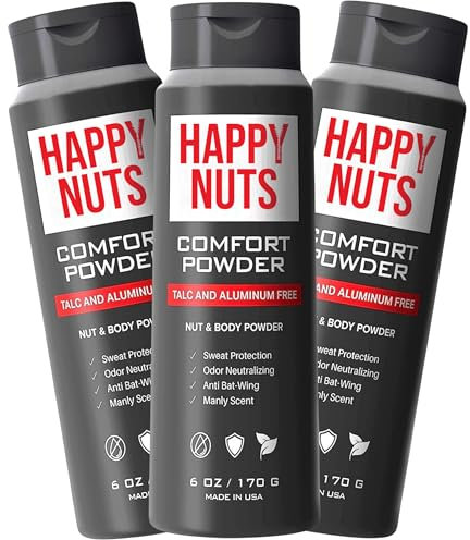 HAPPY NUTS Komfortpuder – Anti-Scheuern & Deodorant, aluminiumfrei, Schweiß- und Geruchskontrolle für Jock Juckreiz, Leistengegend und Männerteile, 170.1 g (170.1 g (3er-Pack), Original)