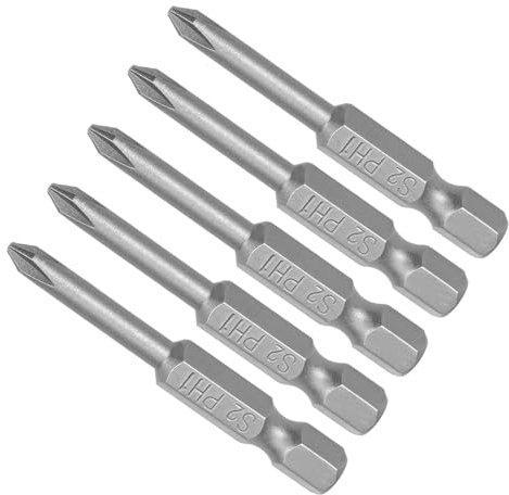 CoCud Phillips Cross Screwdriver Bits, 4mm PH1 50mm Long 1/4 Hex Shank, S2 Magnetic Phillips Drill Bit - (Applications: for Power Impact Driver), 5-Pieces