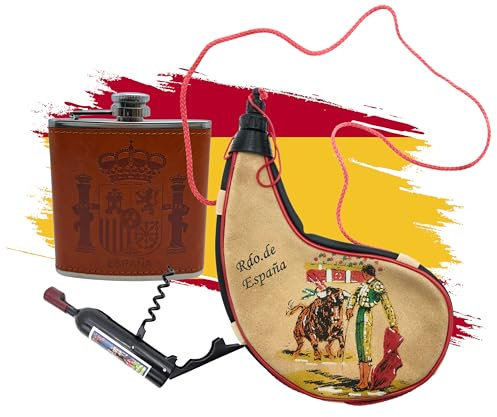 Pack de Bota de Vino de 1,5 litros, petaca de Acero Inoxidable e imán con abridor y sacacorchos (2 en 1) (Bota de Vino 1,5, abridor Madrid y petaca)