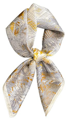 FEIBOON Schal aus 100% reiner Maulbeerseide, quadratisch, 68,6 x 68,6 cm, für Damen, Halstuch, Kopftuch, Haarschal, Bandana, in Geschenkverpackung, Beige, Gelb, Grau, 21in