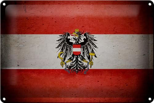 Schild Blech 30x20cm - Made in Germany - Flagge Österreich Fahne Metall Deko Blechschild