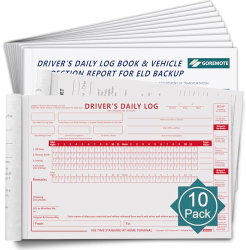 ELD Backup-Fahrer-Tagesbuch mit täglicher Zusammenfassung und detailliertem Fahrer-Fahrzeug-Inspektionsbericht (2-in-1), 2-lagig, kohlenstofffrei, 16 Formulare pro DOT-Logbuch, 14 x 21,6 cm, 10 Stück