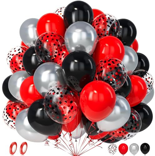 Unisun Luftballons Rot Schwarz, 50 Stück Latex Ballons Silber Schwarz Rot Konfetti Luftballon Mädchen Junge Kind Geburtstag Jubiläum Babyparty Hochzeit Verlobung Abschlussfeier Casino Poker Party Deko