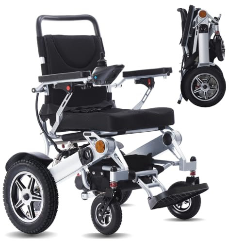 Electric Lightweight All Terrain Power Wheelchair Folding Portable Motorized Wheelchair for Adults Airline Approved 2 * 10Ah Lithium Battery 15KM Long Range Support 100KG