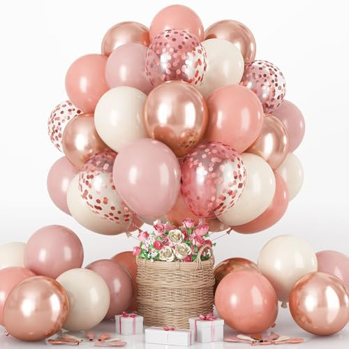 Set di palloncini rosa polveroso, 60 pezzi, 30,5 cm, retrò, rosa cipria, bianco, sabbia, nude, in lattice, con coriandoli metallizzati, palloncini a elio, per ragazze e donne, feste di compleanno