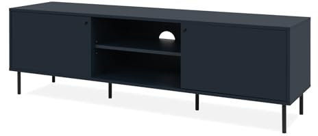 TV Lowboard in blau, Fernsehtisch TV Unterteil Board modern mit Stauraum, 160 x 50 cm Barina
