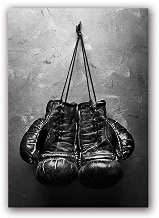 AdoDecor Wandbilder Wohnzimmer, Leinwand Bilder, Vintage-Boxhandschuhe-Poster Bilder Schlafzimmer, Schwarz-weiße Boxwand Leinwandbilder Zimmer Deko Aesthetic(Ungerahmt)