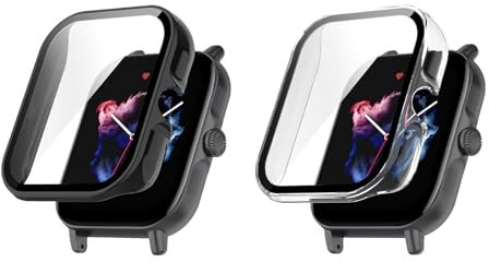 TUTUO [2 Stück Hülle Kompatibel mit Amazfit GTS 3 Schutzhülle, Rundum Hülle mit Displayschutzfolie, Flexibles TPU Vollschutz Cover, Anti-Kratz Hülle Schutzfolie - Transparent + Schwarz