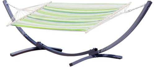 ALEOS. 375cm Hängemattengestell für 1 Person Gestell aus Metall mit Stabhängematte Capri-Gruen - Hängemattenständer - Metallgestell mit Hängematte, Ketten und Karabiner für Garten und Camping