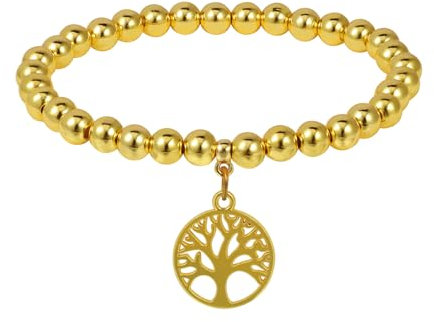 MILAKOO Arbre de Vie Bracelet Femme 6mm Stretch Or Bead Bracelets pour Femmes Perles Bracelet avec Arbre de Vie Pendentif Bracelet