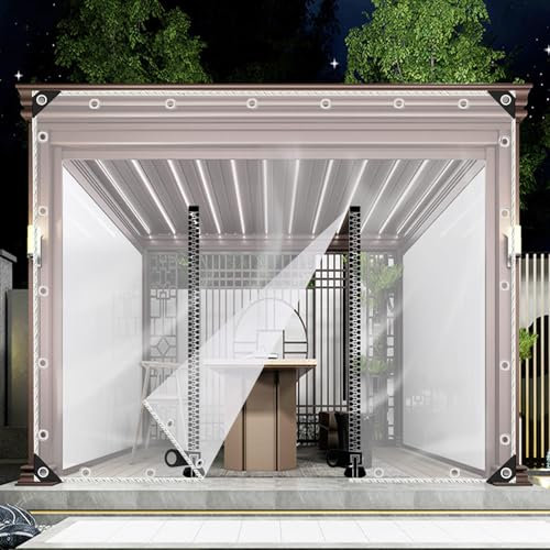 Schwere Wasserdichte Pvc-Plane Für Draußen,0,3mm Dicke Pvc-Weiches Glas Transparent Abdeckplane,Transparente Pergola Plane Seitenwände,Schutzplane Mit 2 Reißverschlüssen,WxH-6.6x2.5m/21.7x8.2ft