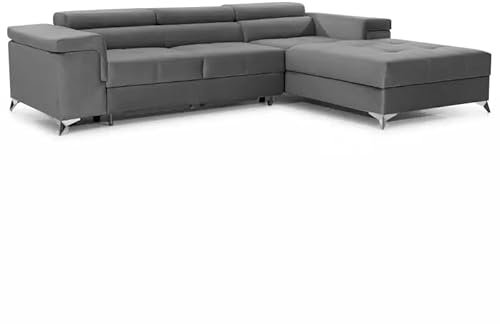 COMFORTINO FURNITURE Ecksofa mit Schlaffunktion Amandi L-Form, Sofa Couch mit Bettkasten, 3-Sitzer Eckcouch, Schlafsofa für Wohnzimmer, Big Sofa Couch mit Schlaffunktion (Grau, Rechts)