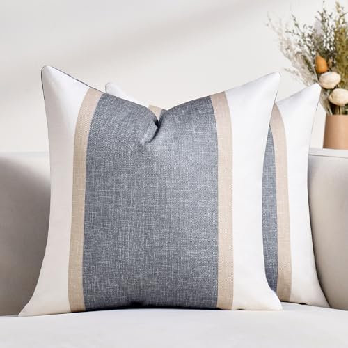 2er Set Streifen Kissenbezüge Patchwork Kissenhülle Baumwolle Leinen Sofakissen Dekorative Kissenbezug Boho Deko Kissenhüllen Modern Dekorativ Kissenbezüge für Sofa Wohnzimmer Schlafzimmer Kissen