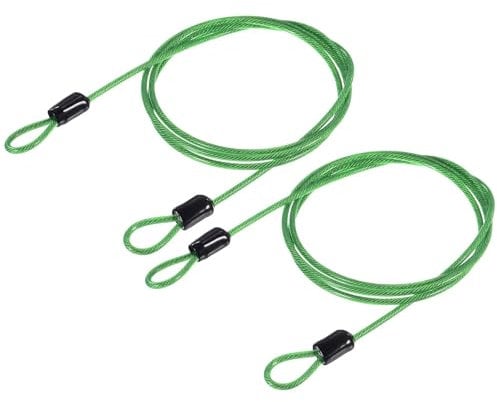 TOP-VIGOR 2Pcs Security Steel Cable, 2.5mm x 1m / 3.28ft Coated Safety Wire Rope Double Loop Flexible Security Cable Lock for Outdoor Travel Luggage Bike, Green