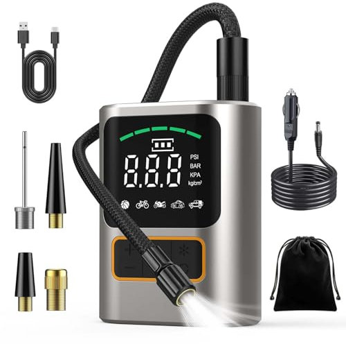 Angel Line Mini Compressore Portatile, 4000 mAh, Max 150 PSI Compressore Aria Portatile, 5 modalità di Gonfiaggio, Porta Type-C, Schermo LCD Digitale,per Auto/Bici/Moto/Scooter/Pallone