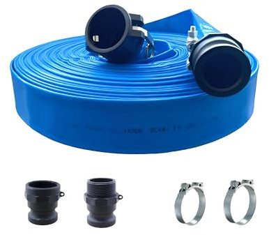 Manguera plana con Accesorios Camlock de Polipropileno, Tipo A,C,E,F + 2 abrazaderas W1 reforzadas. (40mm T50m)