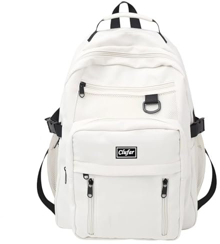 Clufar Schulrucksack Teenager Mädchen Wasserdicht Causal Laptop Rucksack Damen Weiß Schulranzen Jungen 5 Klasse Schultasche Backpack School Bag Daypack für College Travel Reisen,White