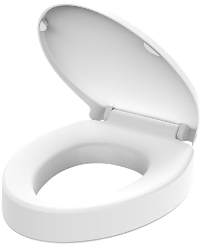 Huttdmel Raised Elongated Toilet Seat 18.5'' for Seniors – Soft Close, Quick Release & Connect, Sturdy PP Material, Won’t Loosen, Ideal for Elderly & Limited Mobility, White