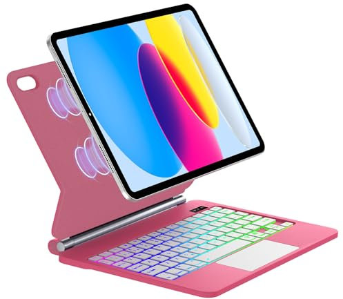 Funda con Teclado para iPad A16 2025 y iPad 10ª generación 2022, Español Ñ Magic Keyboard para ipad 11ª /10 Gen, Diseño Magnético Flotante con Multi-Touch Trackpad, 7 Colores Retroiluminada, Rojo