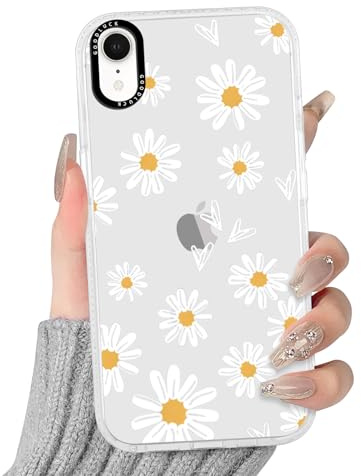 Yirlbey Transparent HandyHülle für iPhone XR Hülle, Aesthetic Blumen Bunt Muster Herz Design Mädchen Geschenk Schutzhülle, Silikon TPU-Rahmen Harter PC-Rückseite Case Cover für iPhone XR 6,1