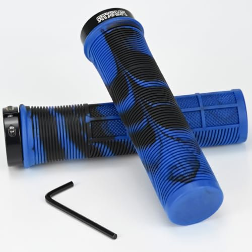 Kooogear Bike Lenker Griffe,22mm Fahrradgriffe rutschfeste Gummi Fahrrad Griff mit Aluminium Lock,Ergonomische Struktur Fahrrad Griffe MTB MXB (Blau)