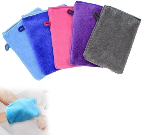 ZFRITP 5 Pièce Gant De Toilette,Gant De Toilette Microfibre,Gants De Toilette,Gant Toilette,pour Le Bain,Démaquillage,Lavage du Visage,15 X 21cm(5 Couleurs)