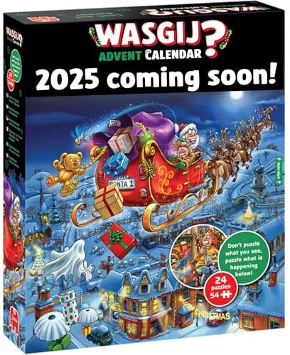 Wasgij Weihnachtspuzzle Adventskalender 2025, Rentier Raserei - Tägliches Puzzleset, 24 Tage Puzzle, 54-teilige Puzzles für Erwachsene 100 Prozent recycelter Karton für Erwachsene Festlicher Countdown
