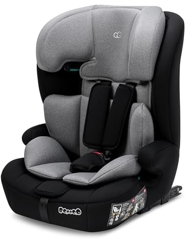 Booboo Safety Monaco Kindersitz mit Isofix ab 1 Jahr, 76–150 cm, mitwachsend und sicher, ergonomische Sitzfläche mit Memory-Schaum, hoher Komfort bei jeder Fahrt - Black-Grey