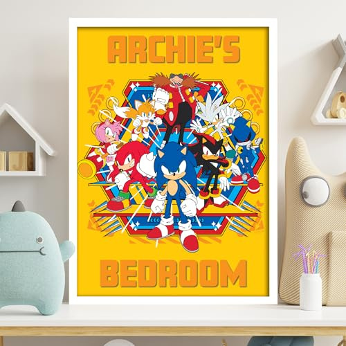 Themed Sonic The Hedgehog Print - Sonic Group Hexagon Personalised Poster Wall Art (42cm x 59.4cm - A2)