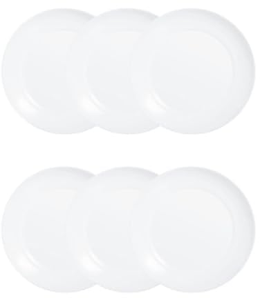 Luminarc Set de 6 platos llanos Apy de vidrio opal 25 cm | Blanco, Vidrio opal, formato redondo, acabado brillo, 25 cm, 6 piezas, apilable, apto para microondas