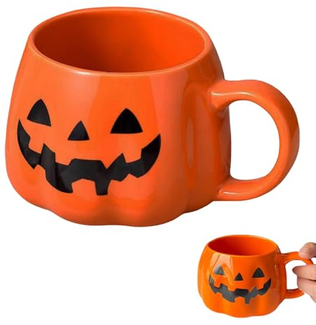 Moerstar Halloween Kürbis Tasse, Keramik Geister Kürbis Herbst Tasse, Trinkbecher Kürbisbecher Erwachsene Kinder Halloween Geschenk Decor (Stil 1)