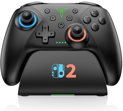 Switch 2 Controller per Nintendo Switch 2/Switch/OLED/Lite, Controller Switch Wireless con dock di ricarica, RGB Switch Pro Controller con effetto Hall, Macro, Turbo e vibrazione, nero