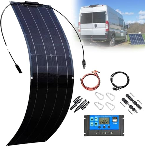 Panneau Solaire Souple 200W 400W 800W avec Module Solaire Photovoltaïque étanchéité IP67, Panneaux Solaires Mono Flexible Hors réseau pour Toit, Camping-Car, Bateau,Balcons, Van(200W)