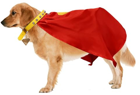 Dog Costume Cape Cosplay Set – Red Cloak with Soft Adjustable Collar and Tag,for Small Dogs Halloween Birthday Party Dress Up,Comfortable & Easy to Clean (M)