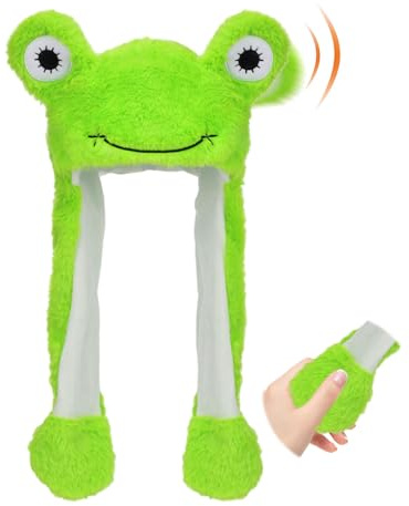 Cexokanase Tier Mütze Mit Bewegenden Ohren Hüpfen Aufspringen Schlagen Mütze Plüsch Urlaub Kostüm Verkleiden Lustiges Geschenk Für Kinder(Frosch)
