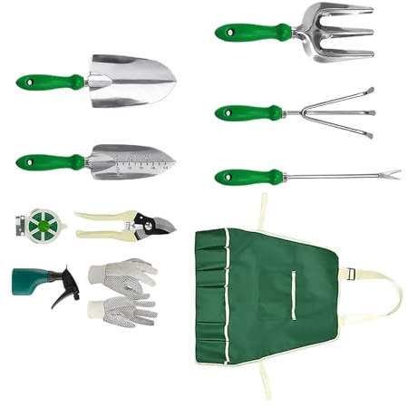 Kit d'outils de jardin robuste - Bêche - 11 pièces - Pour femmes, débutants et jardiniers amateurs dans un parterre de fleurs, la pelouse et le jardin