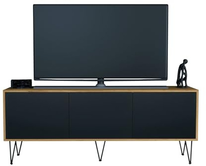InnoFurn Tv-Board Elena, Lowboard mit Push-to-Open, Made in Germany, Moderner Fernsehschrank für Wohnzimmer Schlafzimmer, Eiche Evoke/Schwarz matt (152,5 x 43 x 37 cm)