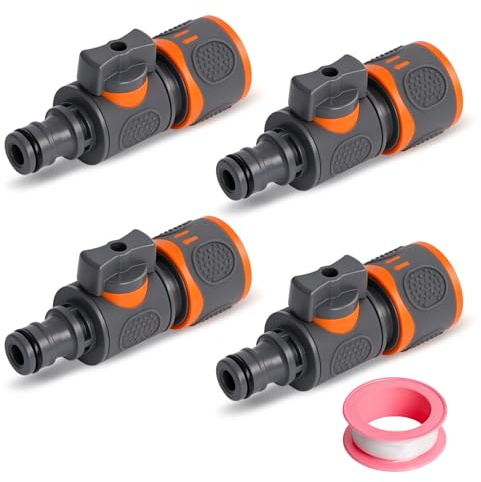 Grolibyre 4er-Pack Schlauchverbinder mit Absperrventil Schlauchkupplung mit Regulierventil 1/2-Zoll-Wasseranschluss für Kontinuierliche Regulierung und Absperrung des Wasserflusses