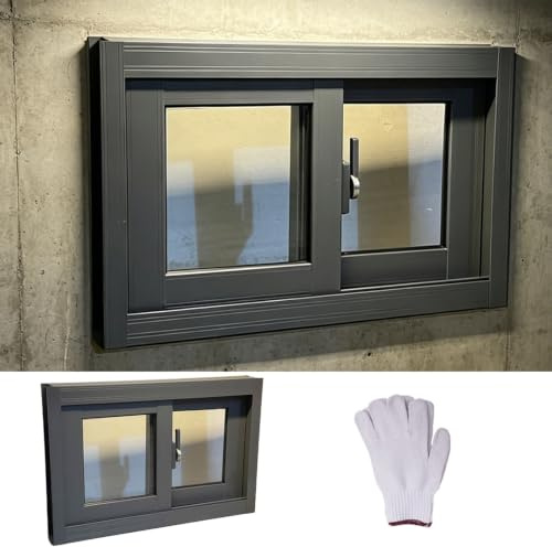 Aluminium Schiebefenster mit Doppelverglasung, Ersatzfenster für Keller, Hühnerstall, Küche & Badezimmer(Black(WxH),20x27)