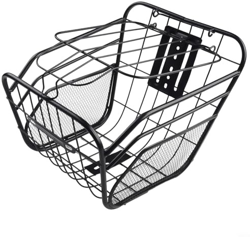 Cesta frontal de metal resistente para bicicleta para scooter y bicicleta eléctrica, soporte de almacenamiento plegable portátil con montaje seguro para libros, comestibles y mochilas escolares, negro