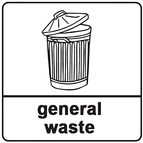 4 x General Waste - Info Recycling Sign Removable Self Adhesive Waterproof Durable Vinyl Label Sticker 150mm x 150mm
