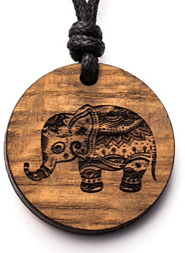 treeforce Indischer Elefant, Ganesha, Holzkette, Halskette, Schlüsselanhänger oder Auto- Anhänger 3 in 1 DIY Schmuck, Handmade, nachhaltig und vegan aus Holz